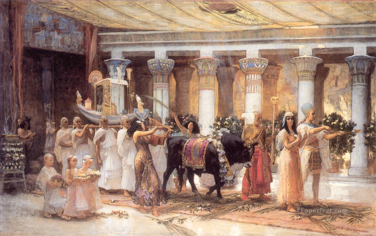La procession du taureau sacré Anubis Egyptien égyptien Frederick Arthur Bridgman Peintures à l'huile